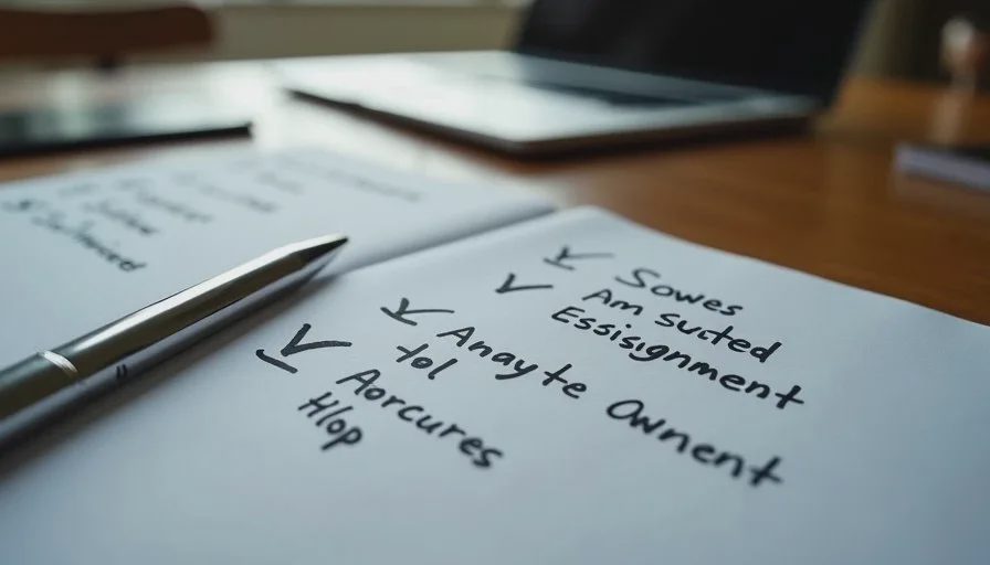 Manual ownership assignment still beats AI suggestions Handwritten action-item notes with ownership assignments made manually next to a laptop.
