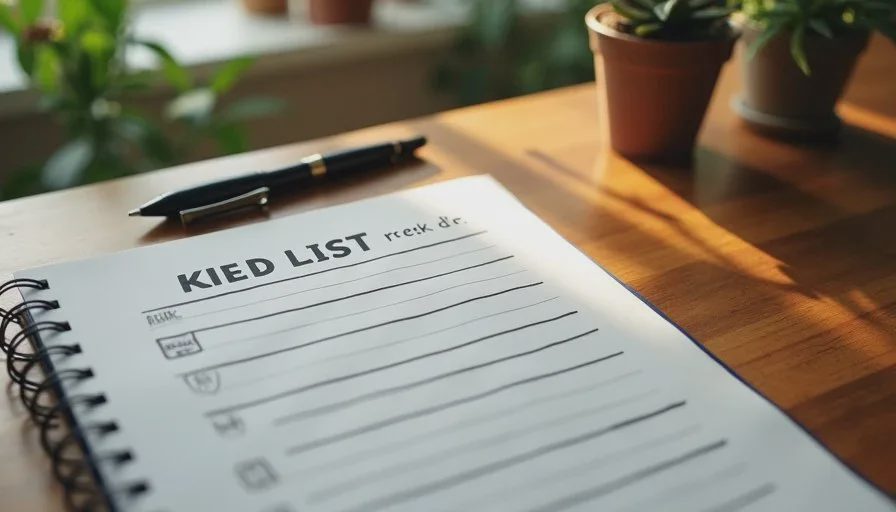 Short current-week household task list that stays usable A deliberately short household task list for the current week on a wooden table with a pen.