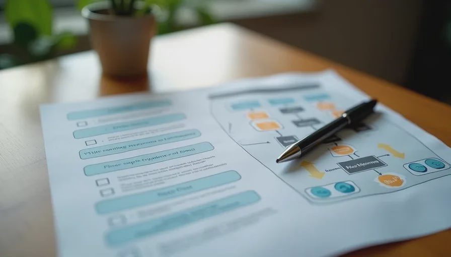 Simple systems that survive versus elaborate ones that do not Side-by-side simple checklist versus a complex multi-layered productivity system diagram on a wooden table.