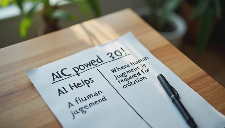Clear boundaries for AI use in client operations Handwritten notes defining where AI helps and where human judgment stays required in client operations.
