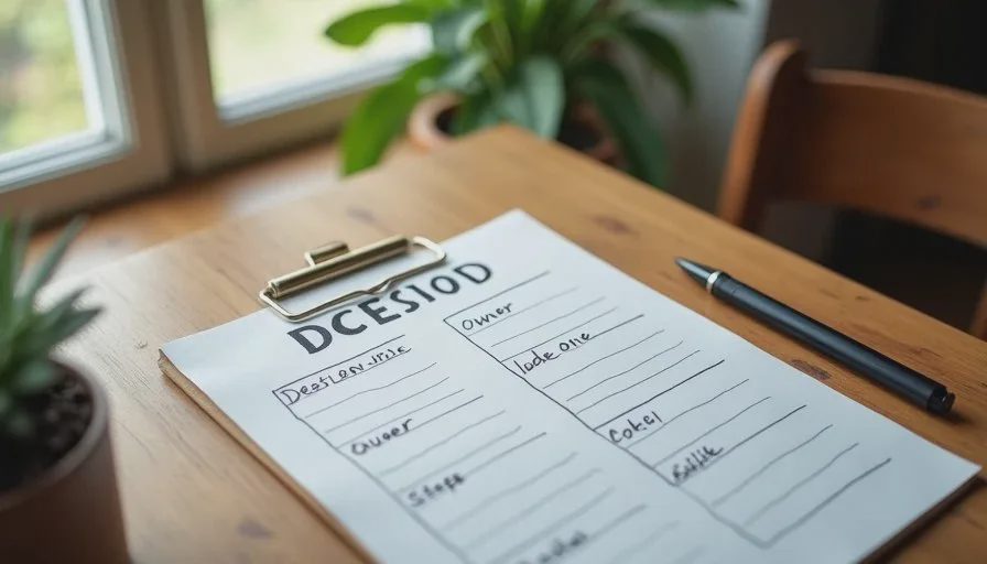Decision log that replaces low-value meeting time Simple decision log from a redesigned meeting with clear owners and next steps.